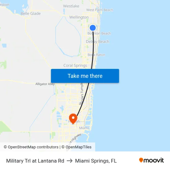 Military Trl at Lantana Rd to Miami Springs, FL map
