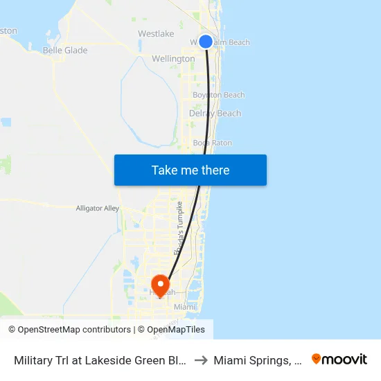 Military Trl at Lakeside Green Blvd to Miami Springs, FL map
