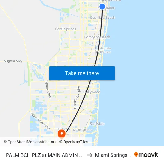 PALM BCH PLZ at  MAIN ADMIN BLDG to Miami Springs, FL map