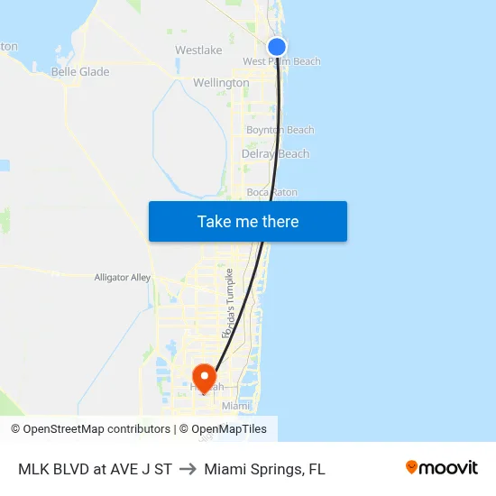 MLK BLVD at AVE J ST to Miami Springs, FL map