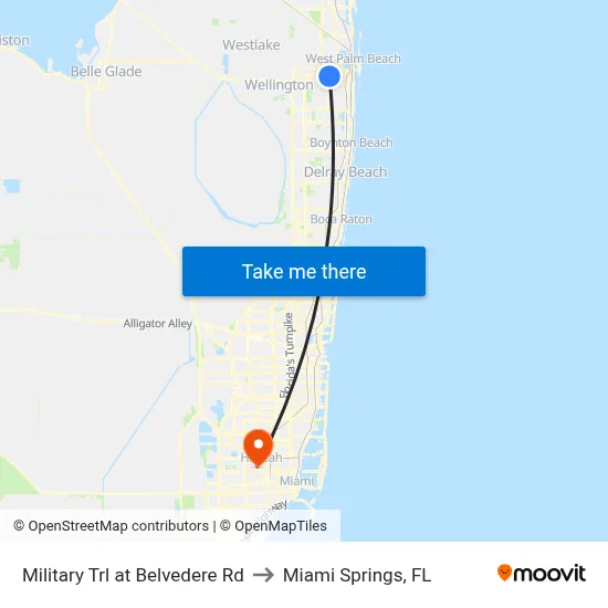 Military Trl at Belvedere Rd to Miami Springs, FL map