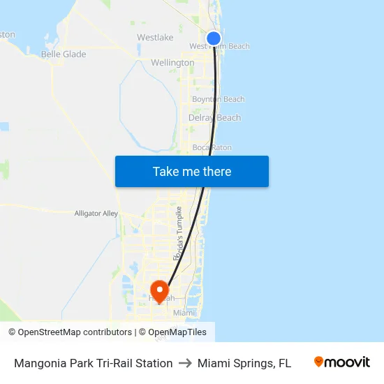 Mangonia Park Tri-Rail Station to Miami Springs, FL map