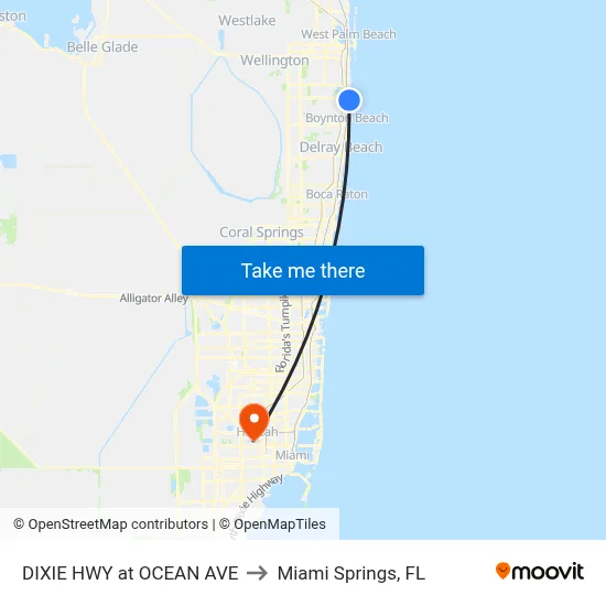 DIXIE HWY at OCEAN AVE to Miami Springs, FL map