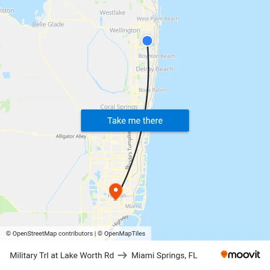 Military Trl at Lake Worth Rd to Miami Springs, FL map