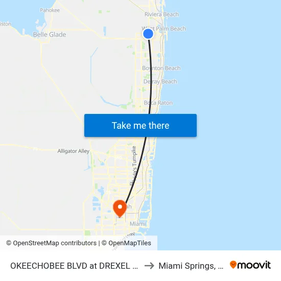OKEECHOBEE BLVD at DREXEL RD to Miami Springs, FL map
