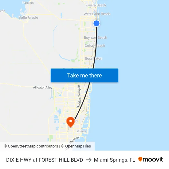 DIXIE HWY at FOREST HILL BLVD to Miami Springs, FL map