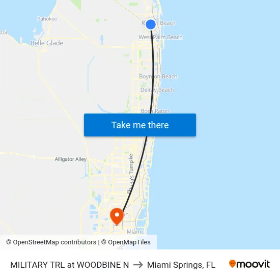 MILITARY TRL at WOODBINE N to Miami Springs, FL map