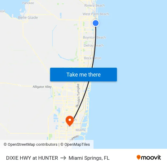 DIXIE HWY at HUNTER to Miami Springs, FL map