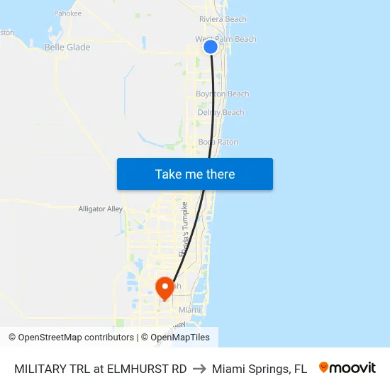 MILITARY TRL at  ELMHURST RD to Miami Springs, FL map