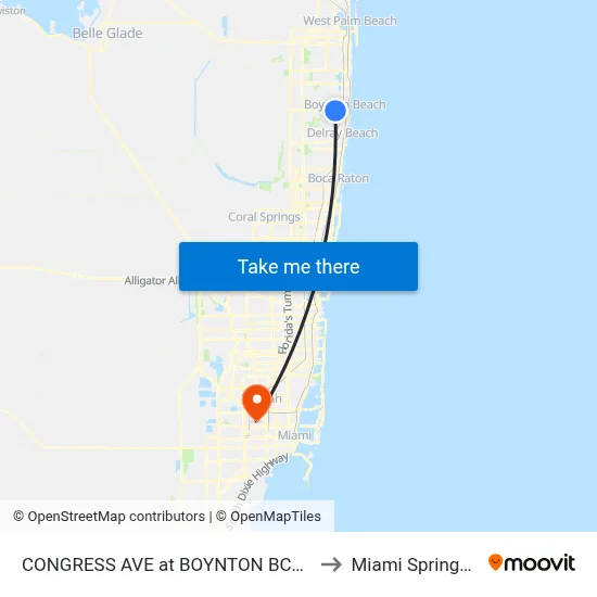 CONGRESS AVE at  BOYNTON BCH BLVD to Miami Springs, FL map