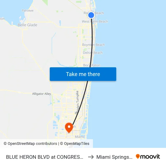 BLUE HERON  BLVD at CONGRESS AVE to Miami Springs, FL map