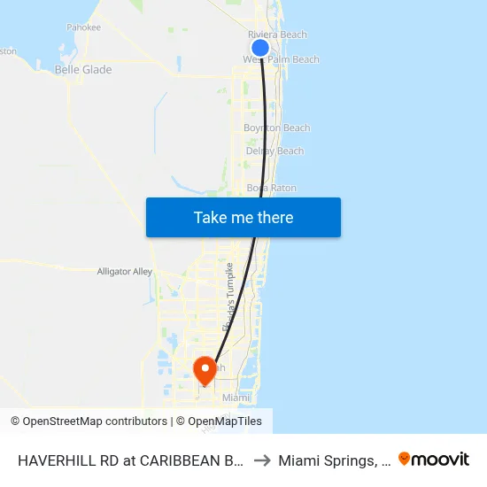 HAVERHILL RD at CARIBBEAN BLVD to Miami Springs, FL map