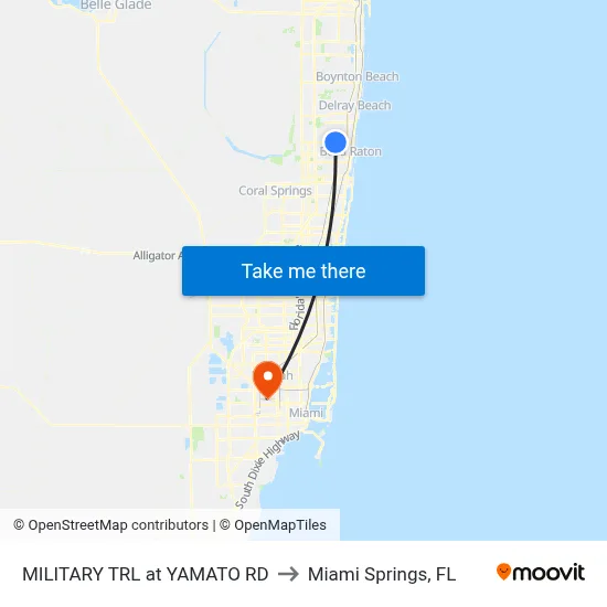 MILITARY TRL at  YAMATO RD to Miami Springs, FL map