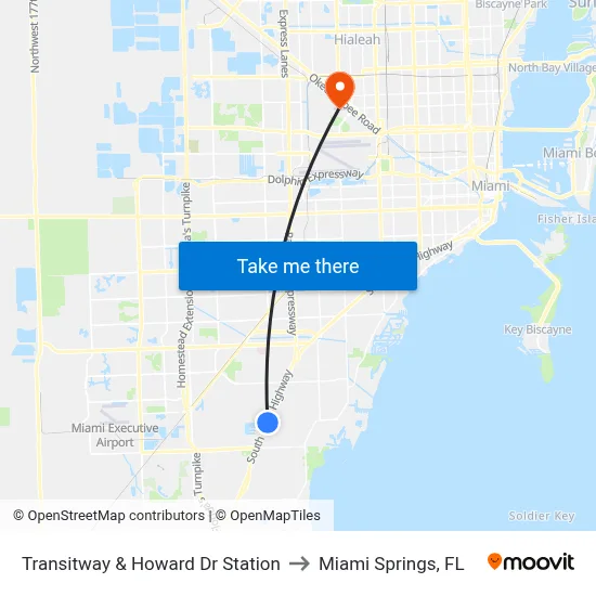 Transitway & Howard Dr Station to Miami Springs, FL map