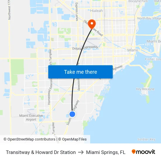 Transitway & Howard Dr Station to Miami Springs, FL map