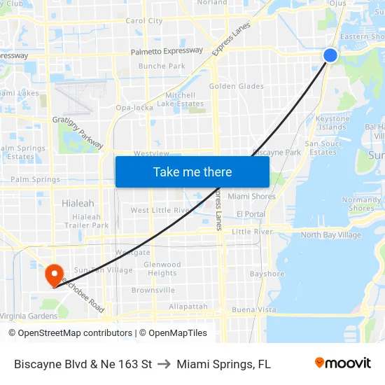 Biscayne Blvd & Ne 163 St to Miami Springs, FL map