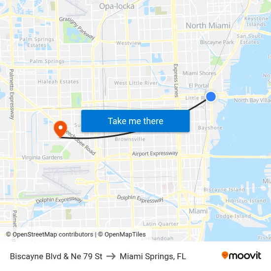 Biscayne Blvd & Ne 79 St to Miami Springs, FL map