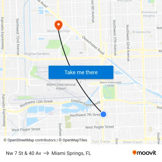 Nw 7 St & 40 Av to Miami Springs, FL map