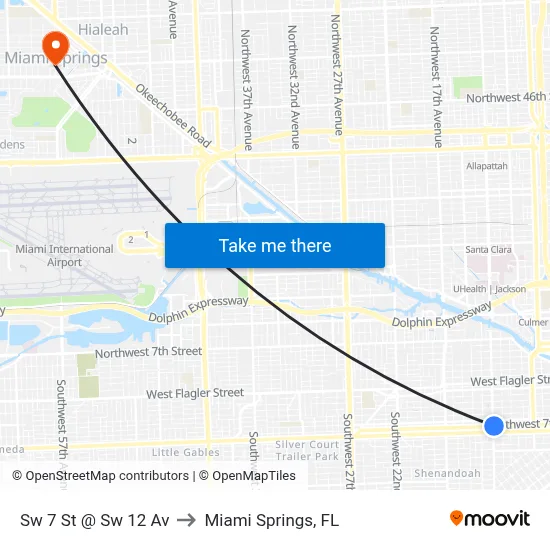 Sw 7 St @ Sw 12 Av to Miami Springs, FL map