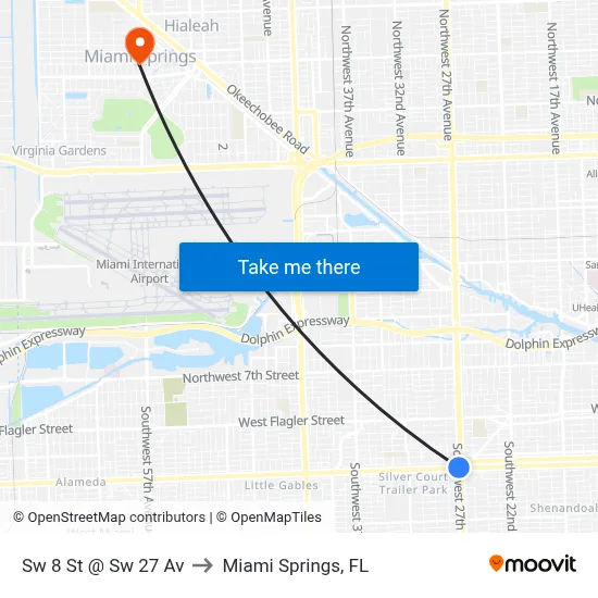 Sw 8 St @ Sw 27 Av to Miami Springs, FL map