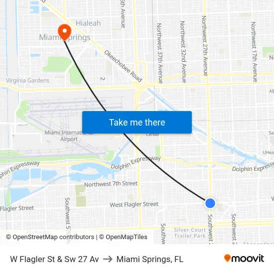 W Flagler St & Sw 27 Av to Miami Springs, FL map