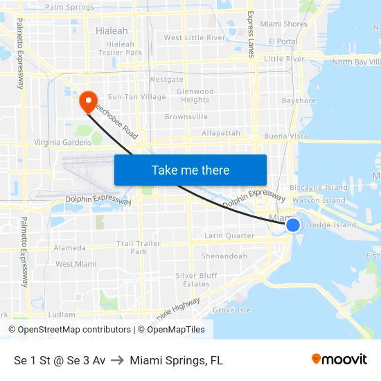 Se 1 St @ Se 3 Av to Miami Springs, FL map