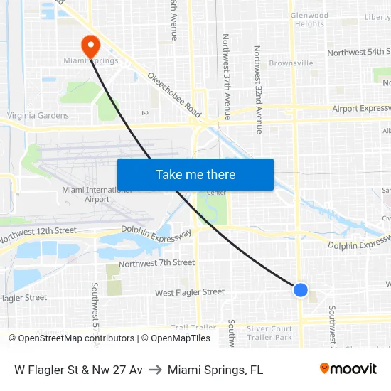 W Flagler St & Nw 27 Av to Miami Springs, FL map