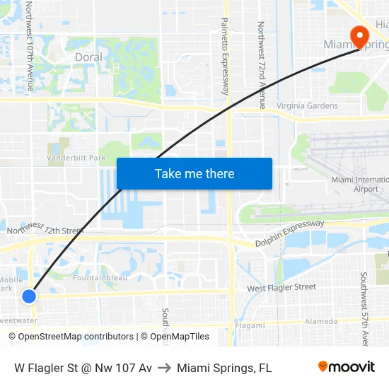 W Flagler St @ Nw 107 Av to Miami Springs, FL map