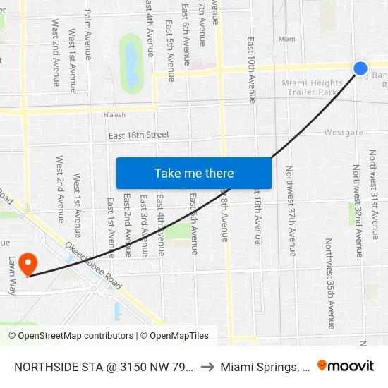 Northside Sta @ 3150 Nw 79 St to Miami Springs, FL map