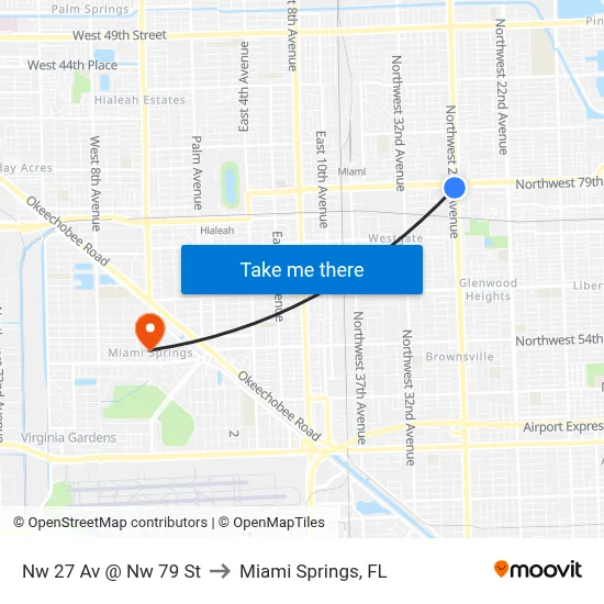 Nw 27 Av @ Nw 79 St to Miami Springs, FL map