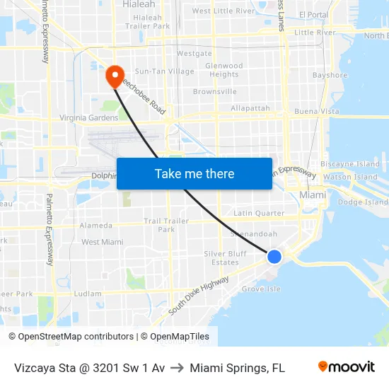Vizcaya Sta @ 3201 Sw 1 Av to Miami Springs, FL map