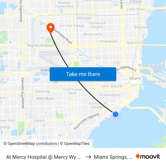 At Mercy Hospital @ Mercy Wy Exit to Miami Springs, FL map
