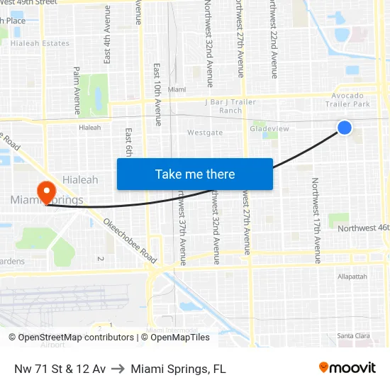 Nw 71 St & 12 Av to Miami Springs, FL map