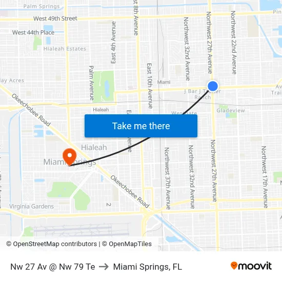 Nw 27 Av @ Nw 79 Te to Miami Springs, FL map