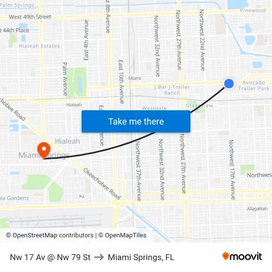 Nw 17 Av @ Nw 79 St to Miami Springs, FL map