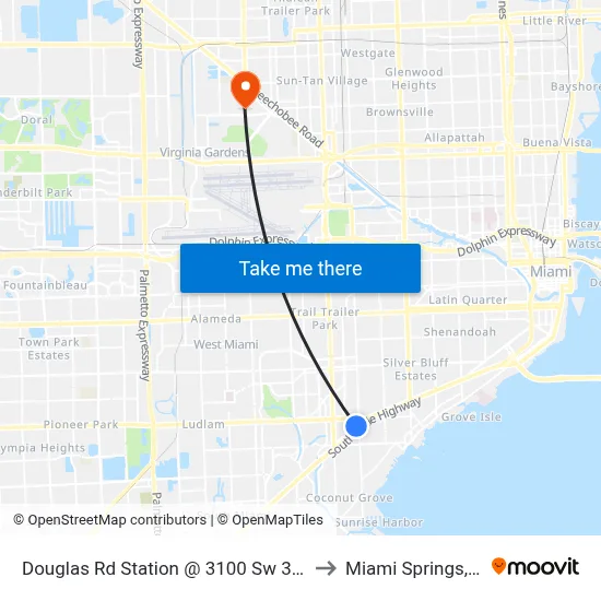 Douglas Rd Station @ 3100 Sw 37 Av to Miami Springs, FL map