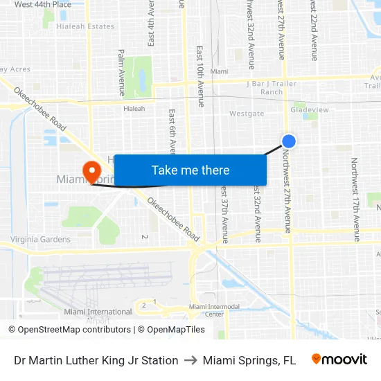 Dr Martin Luther King Jr Station to Miami Springs, FL map