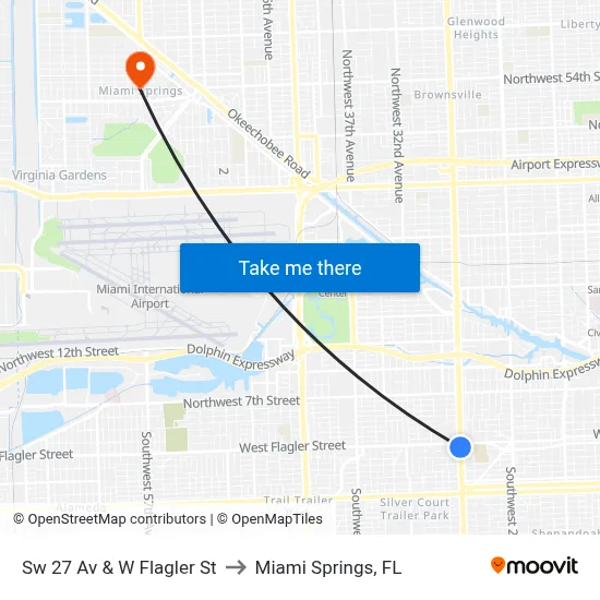 Sw 27 Av & W Flagler St to Miami Springs, FL map