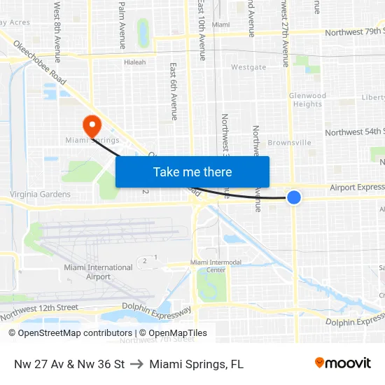 Nw 27 Av & Nw 36 St to Miami Springs, FL map