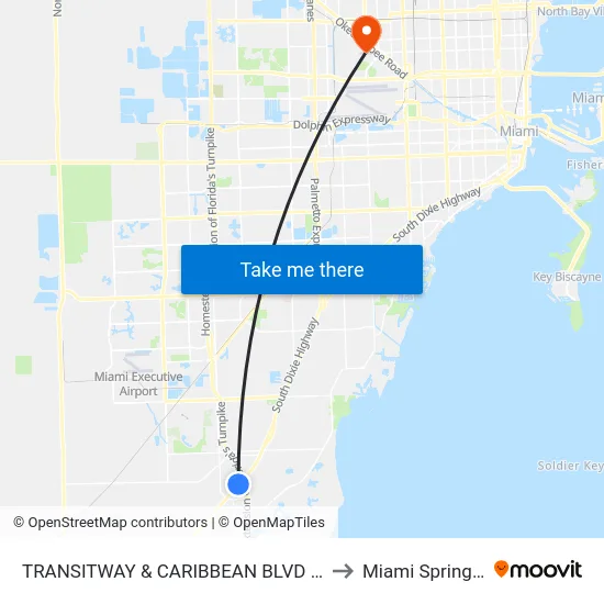 Transitway & Caribbean Blvd Station to Miami Springs, FL map