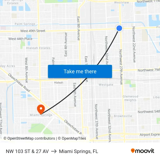 Nw 103 St & 27 Av to Miami Springs, FL map