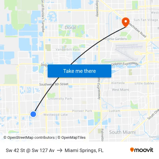 Sw 42 St @ Sw 127 Av to Miami Springs, FL map
