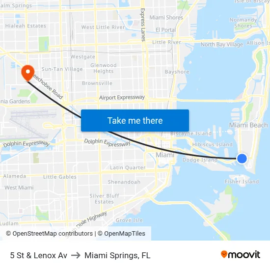 5 St & Lenox Av to Miami Springs, FL map