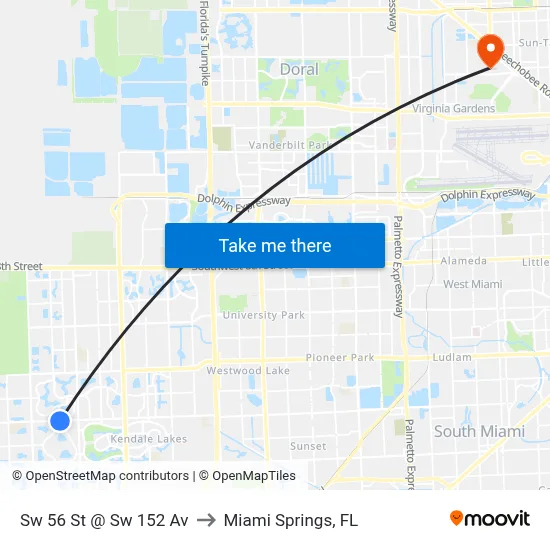 Sw 56 St @ Sw 152 Av to Miami Springs, FL map