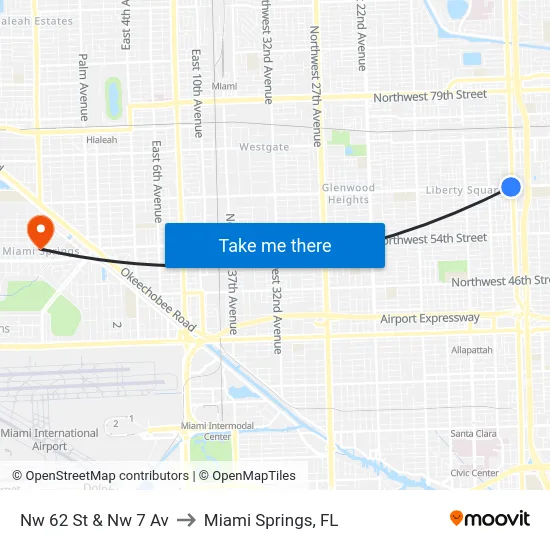 Nw 62 St & Nw 7 Av to Miami Springs, FL map
