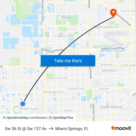 Sw 56 St @ Sw 137 Av to Miami Springs, FL map