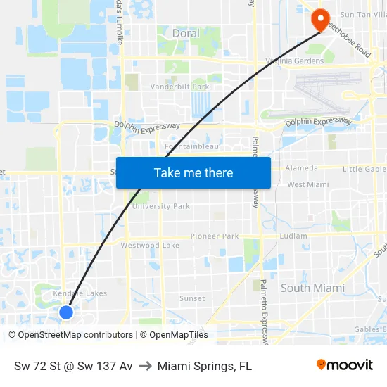 Sw 72 St @ Sw 137 Av to Miami Springs, FL map