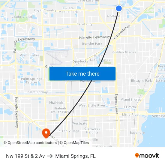 Nw 199 St & Nw 2 Av to Miami Springs, FL map