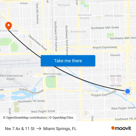 Nw 7 Av & 11 St to Miami Springs, FL map
