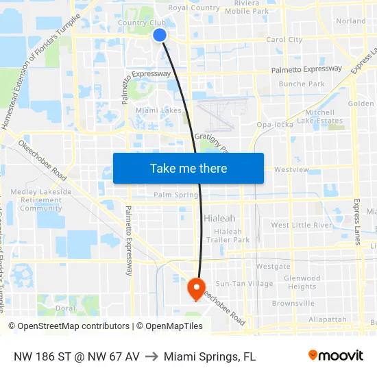 Nw 186 St @ Nw 67 Av to Miami Springs, FL map